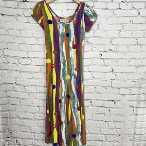 JAMS WORLD Vintage Dress‎ Size M Maxi Colorful Art To Wear Coogi Style W348 Rare